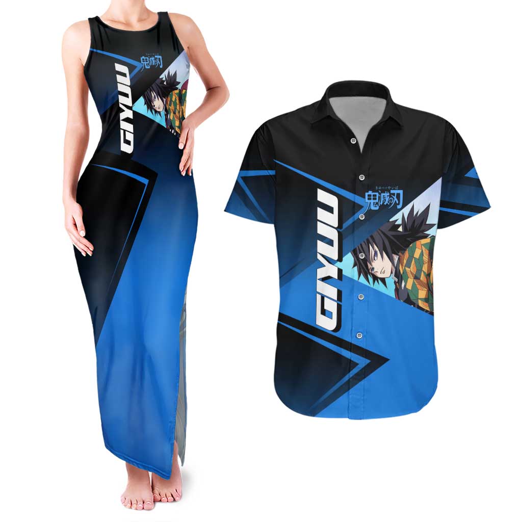 Giyuu Tomioka Water Serve Couples Matching Tank Maxi Dress and Hawaiian Shirt Sporty Anime Mashup Style