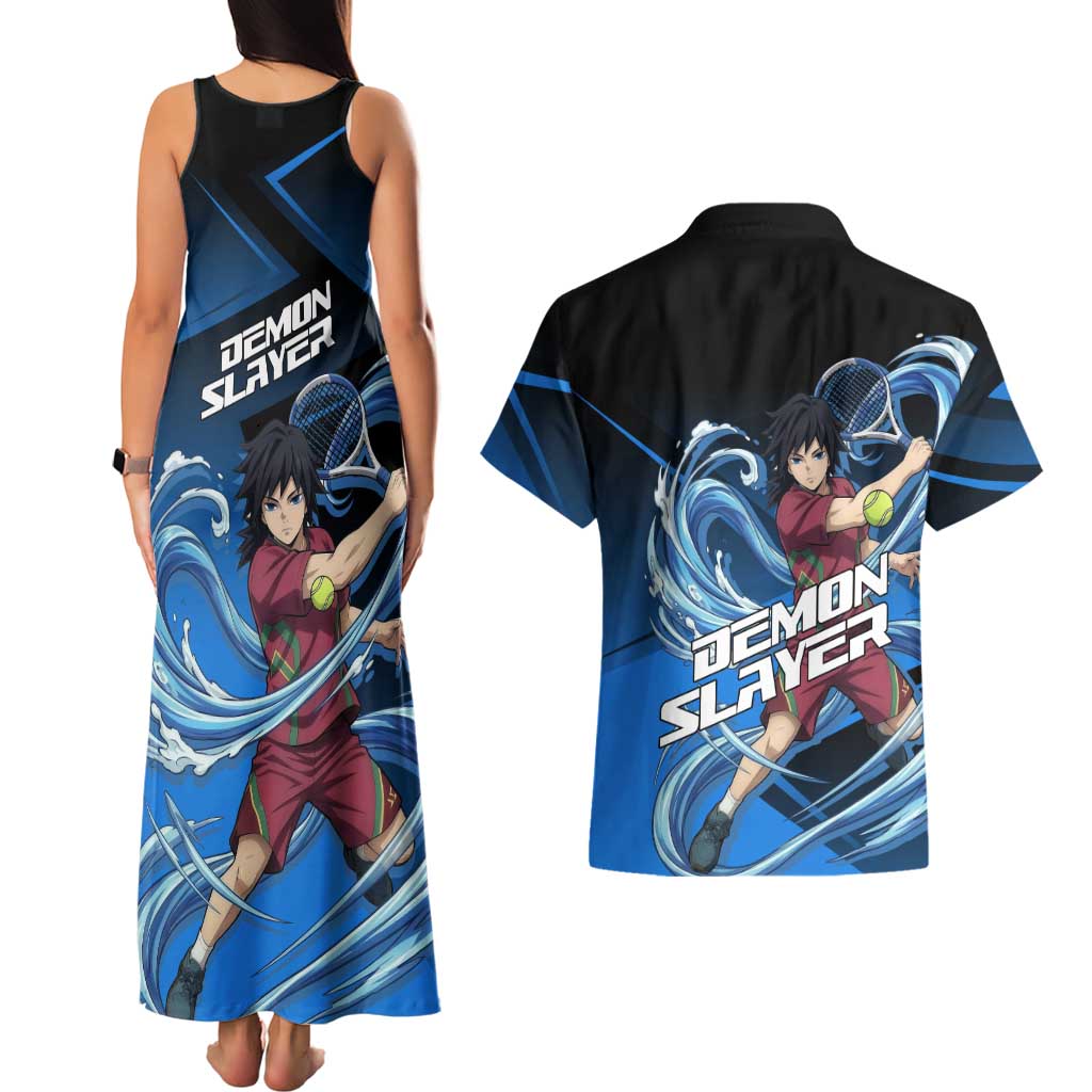 Giyuu Tomioka Water Serve Couples Matching Tank Maxi Dress and Hawaiian Shirt Sporty Anime Mashup Style