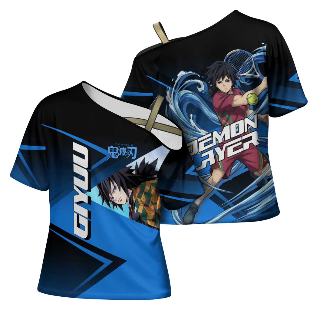 Giyuu Tomioka Water Serve Cross Shoulder Shirt Sporty Anime Mashup Style