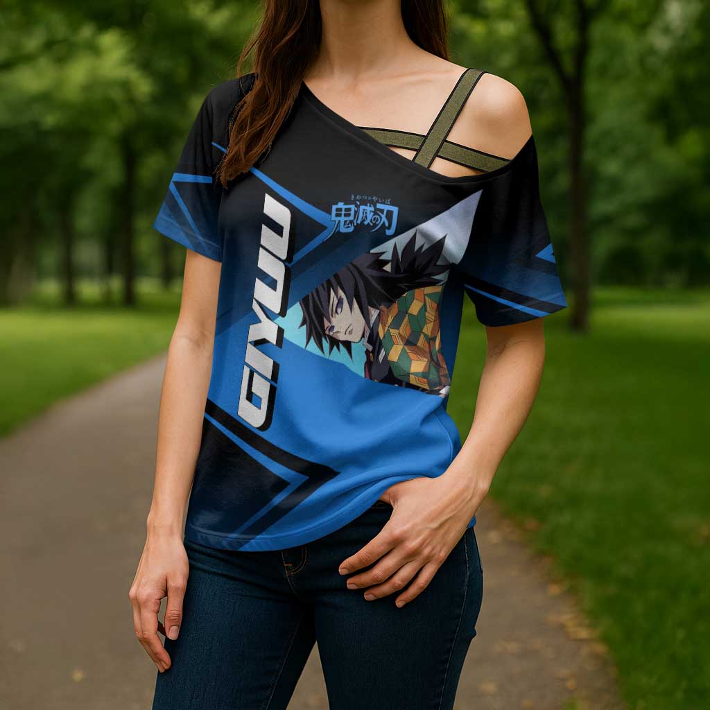 Giyuu Tomioka Water Serve Cross Shoulder Shirt Sporty Anime Mashup Style