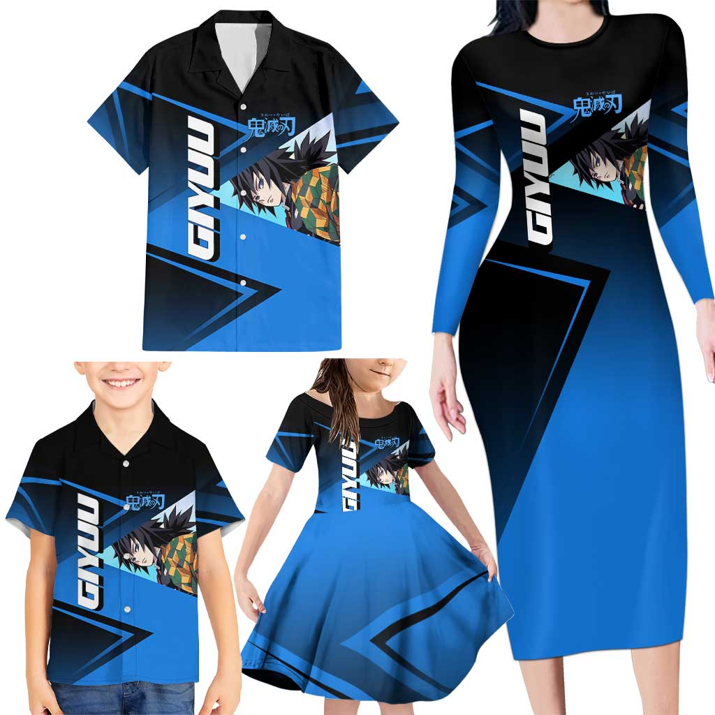Giyuu Tomioka Water Serve Family Matching Long Sleeve Bodycon Dress and Hawaiian Shirt Sporty Anime Mashup Style