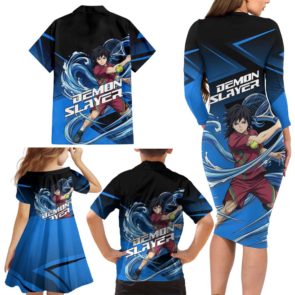 Giyuu Tomioka Water Serve Family Matching Long Sleeve Bodycon Dress and Hawaiian Shirt Sporty Anime Mashup Style