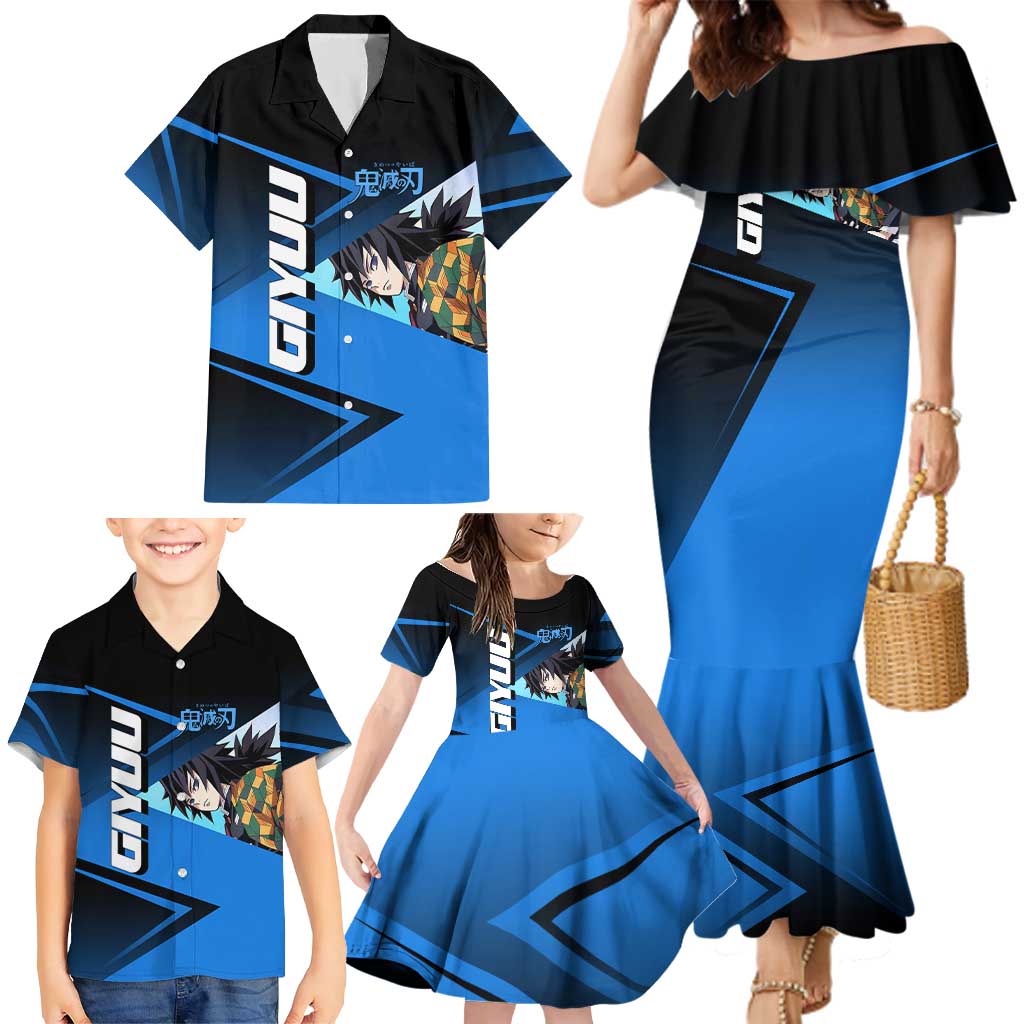 Giyuu Tomioka Water Serve Family Matching Mermaid Dress and Hawaiian Shirt Sporty Anime Mashup Style