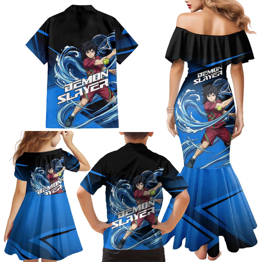 Giyuu Tomioka Water Serve Family Matching Mermaid Dress and Hawaiian Shirt Sporty Anime Mashup Style