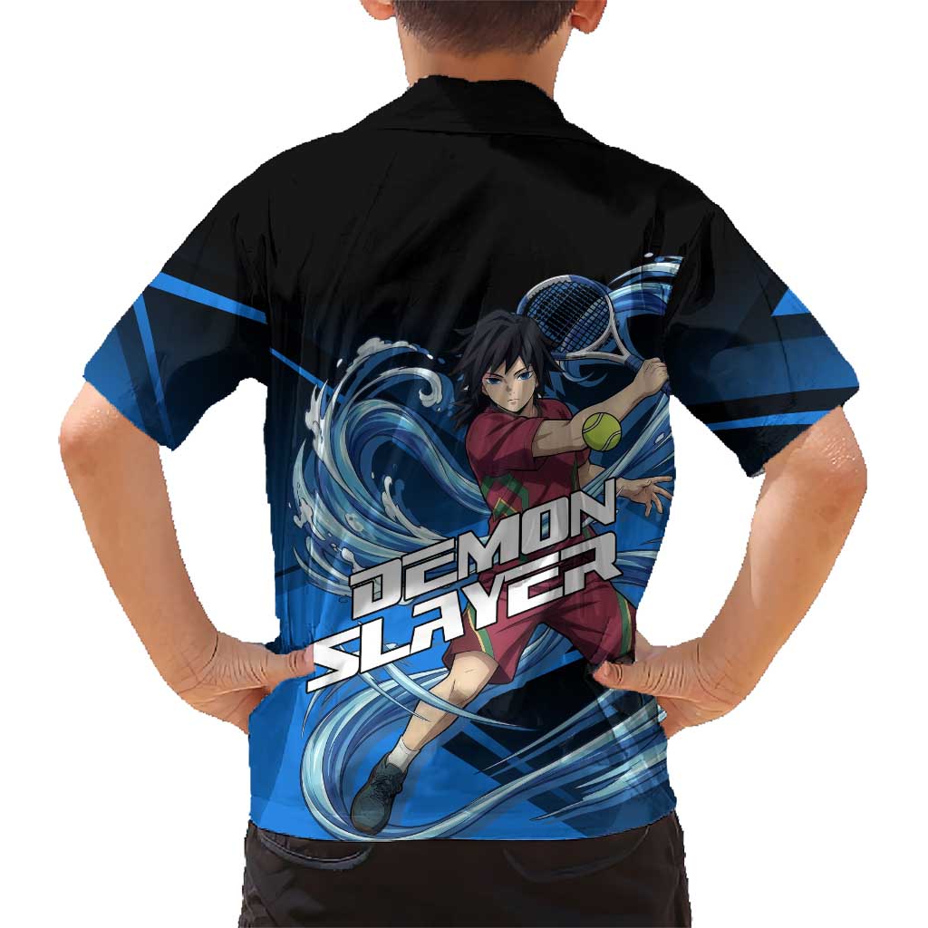 Giyuu Tomioka Water Serve Family Matching Off The Shoulder Long Sleeve Dress and Hawaiian Shirt Sporty Anime Mashup Style