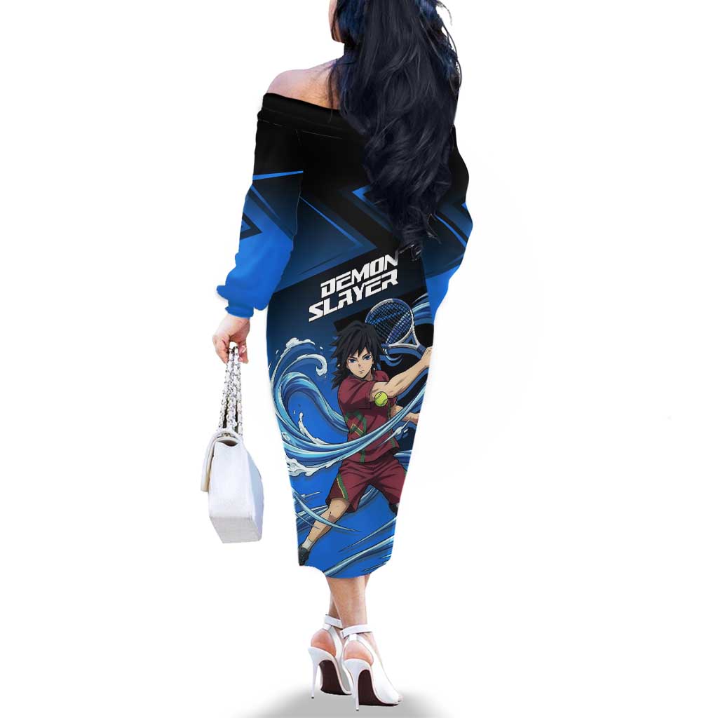Giyuu Tomioka Water Serve Family Matching Off The Shoulder Long Sleeve Dress and Hawaiian Shirt Sporty Anime Mashup Style