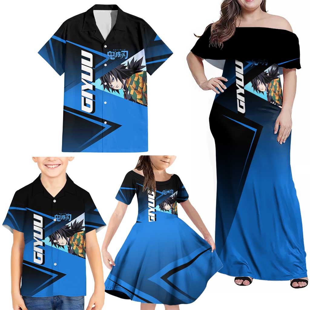 Giyuu Tomioka Water Serve Family Matching Off Shoulder Maxi Dress and Hawaiian Shirt Sporty Anime Mashup Style