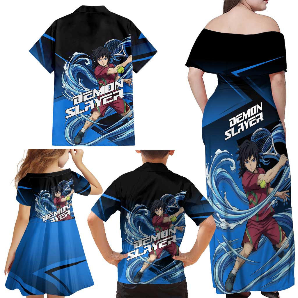 Giyuu Tomioka Water Serve Family Matching Off Shoulder Maxi Dress and Hawaiian Shirt Sporty Anime Mashup Style
