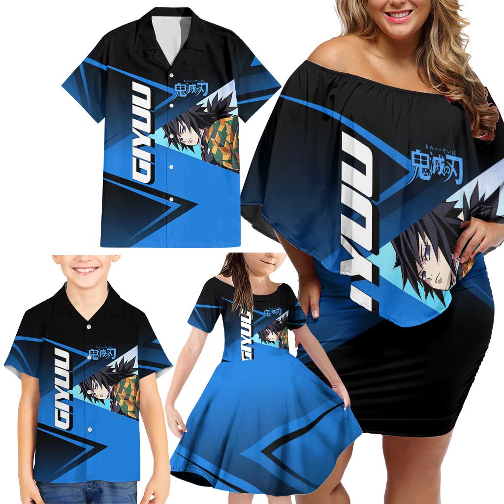 Giyuu Tomioka Water Serve Family Matching Off Shoulder Short Dress and Hawaiian Shirt Sporty Anime Mashup Style
