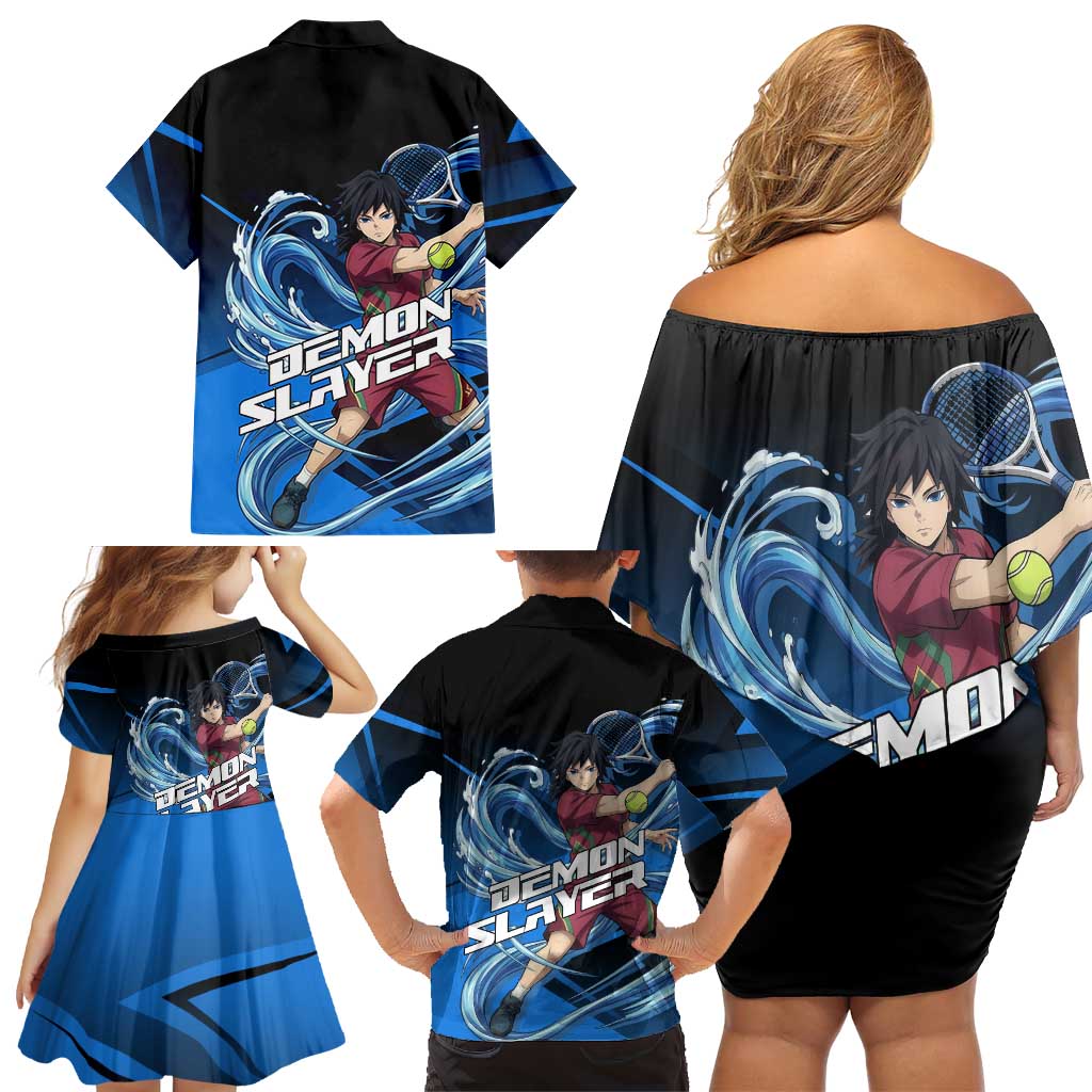 Giyuu Tomioka Water Serve Family Matching Off Shoulder Short Dress and Hawaiian Shirt Sporty Anime Mashup Style