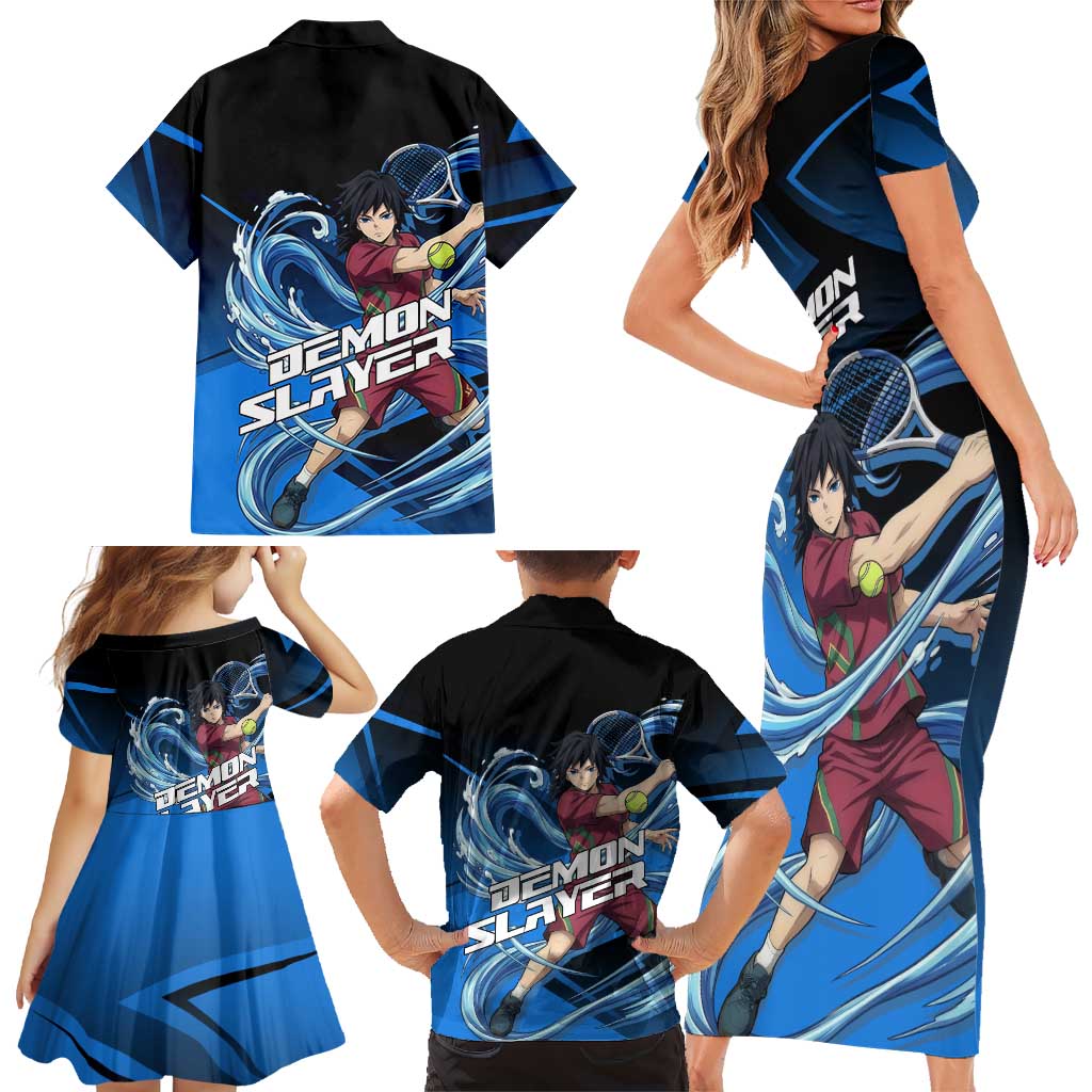 Giyuu Tomioka Water Serve Family Matching Short Sleeve Bodycon Dress and Hawaiian Shirt Sporty Anime Mashup Style