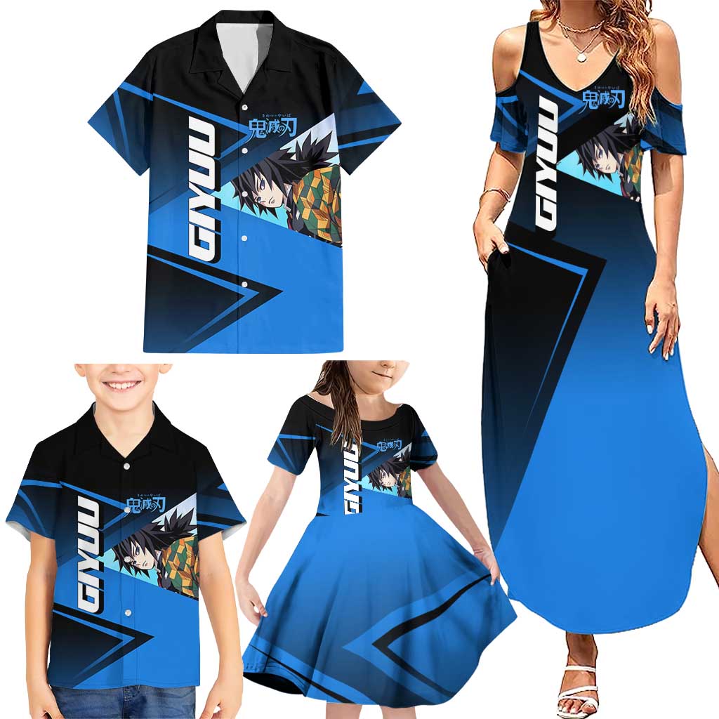 Giyuu Tomioka Water Serve Family Matching Summer Maxi Dress and Hawaiian Shirt Sporty Anime Mashup Style