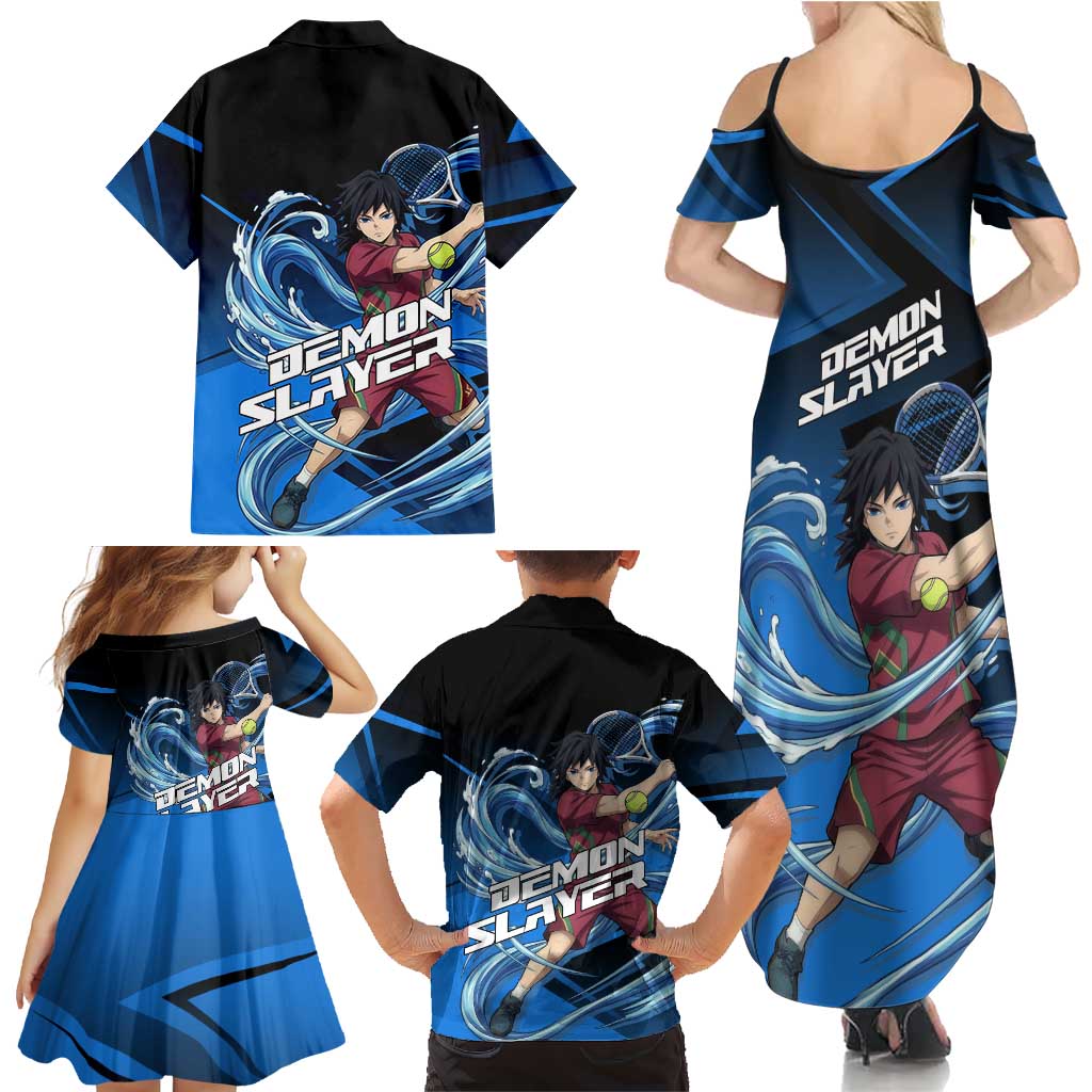 Giyuu Tomioka Water Serve Family Matching Summer Maxi Dress and Hawaiian Shirt Sporty Anime Mashup Style