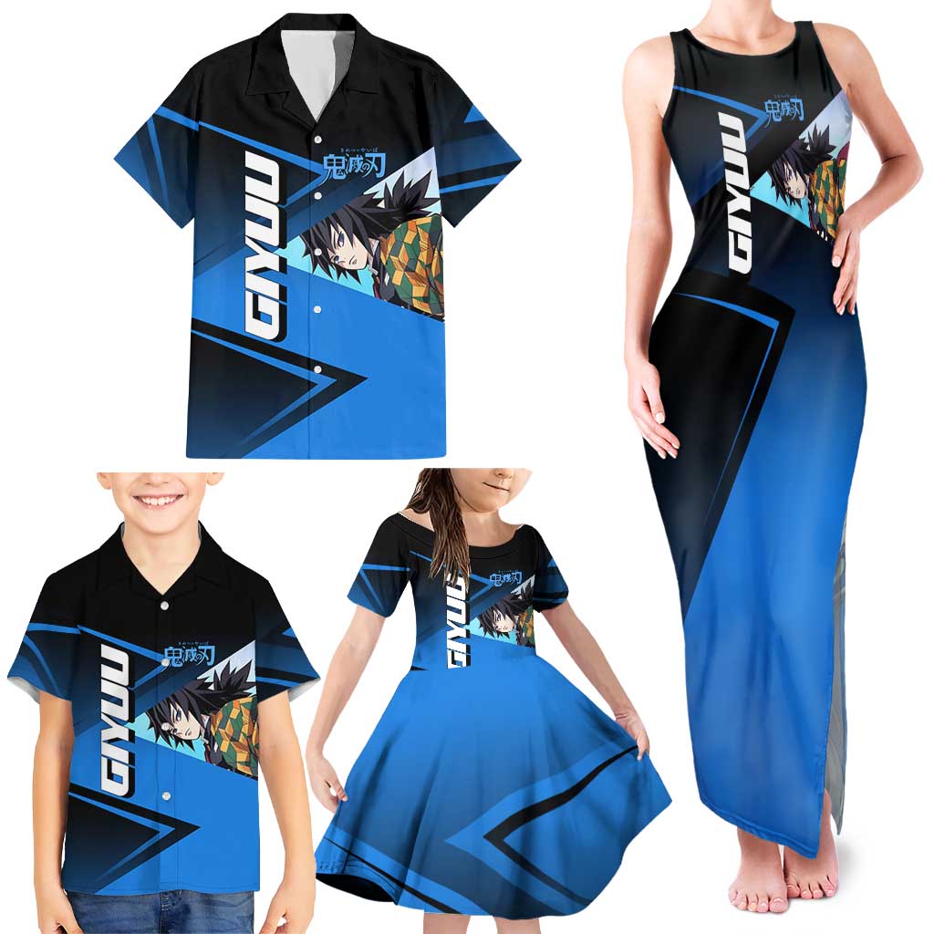 Giyuu Tomioka Water Serve Family Matching Tank Maxi Dress and Hawaiian Shirt Sporty Anime Mashup Style