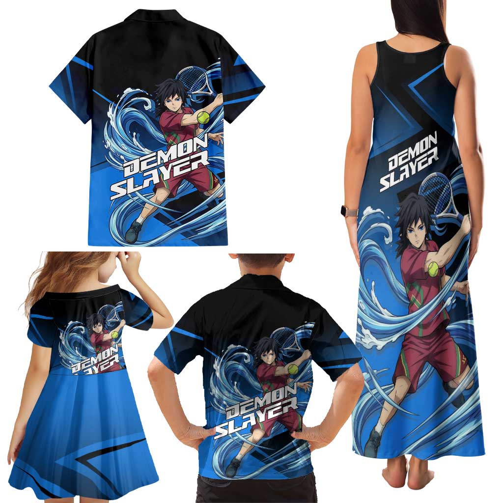 Giyuu Tomioka Water Serve Family Matching Tank Maxi Dress and Hawaiian Shirt Sporty Anime Mashup Style