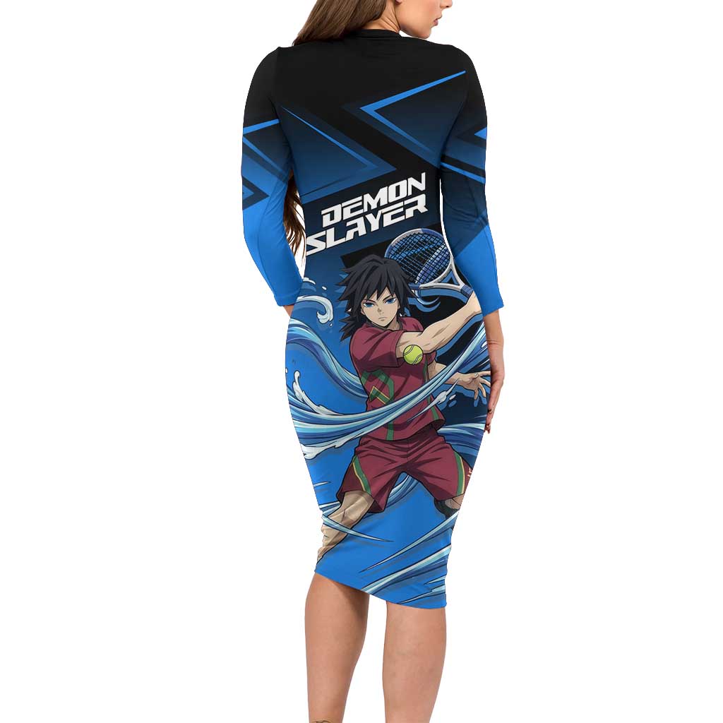 Giyuu Tomioka Water Serve Long Sleeve Bodycon Dress Sporty Anime Mashup Style