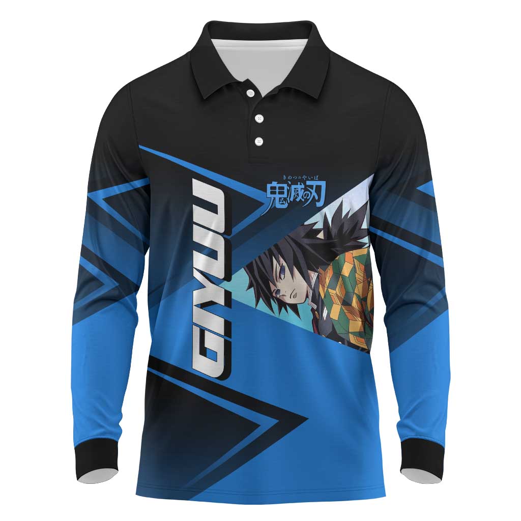 Giyuu Tomioka Water Serve Long Sleeve Polo Shirt Sporty Anime Mashup Style