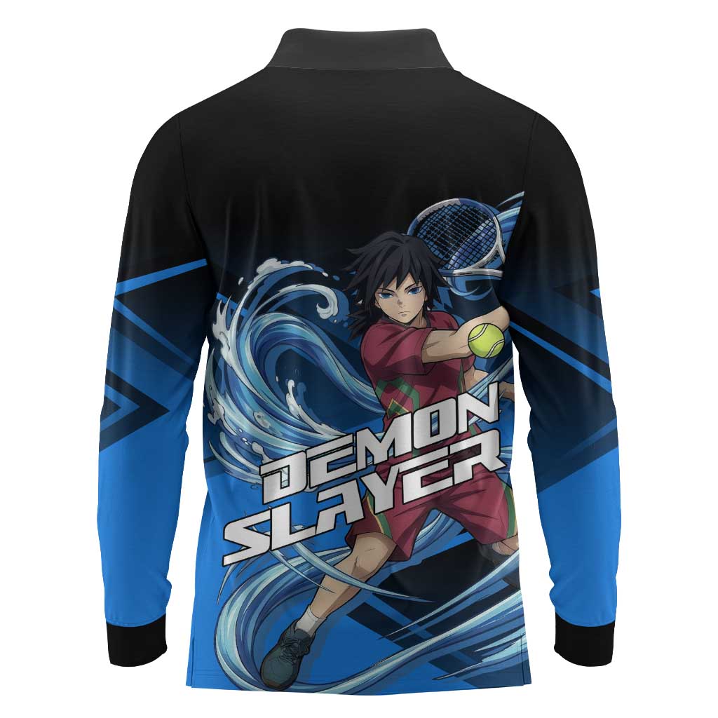 Giyuu Tomioka Water Serve Long Sleeve Polo Shirt Sporty Anime Mashup Style
