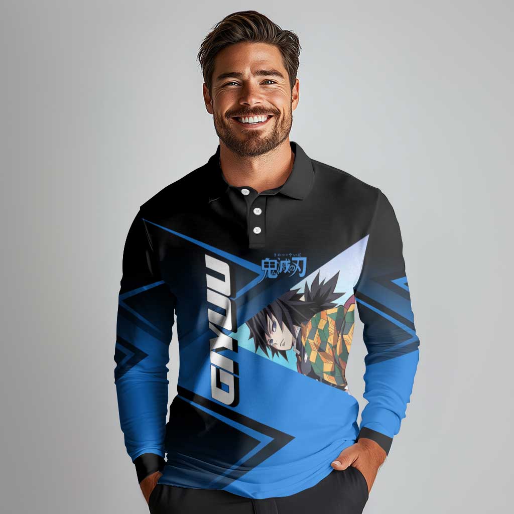 Giyuu Tomioka Water Serve Long Sleeve Polo Shirt Sporty Anime Mashup Style