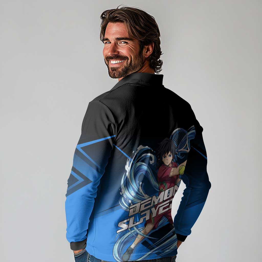 Giyuu Tomioka Water Serve Long Sleeve Polo Shirt Sporty Anime Mashup Style