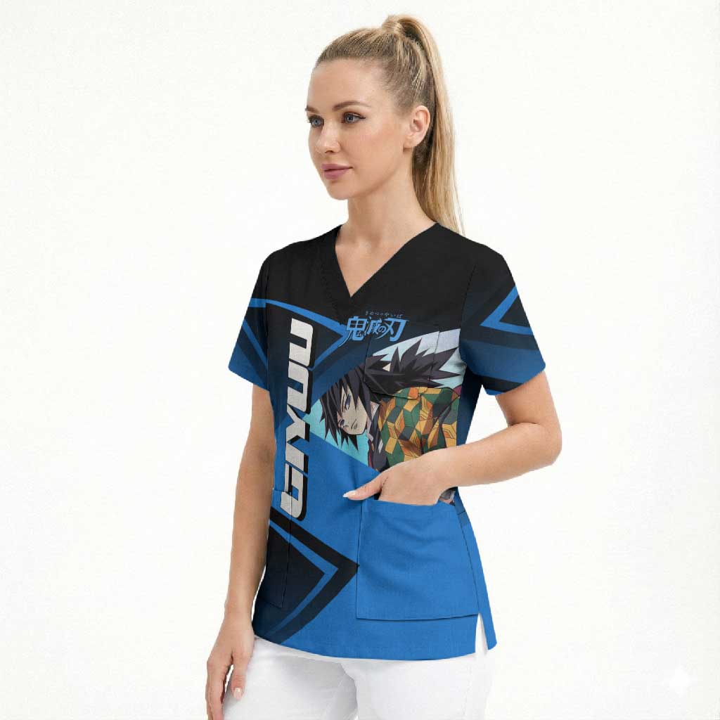 Giyuu Tomioka Water Serve Scrub Top Sporty Anime Mashup Style