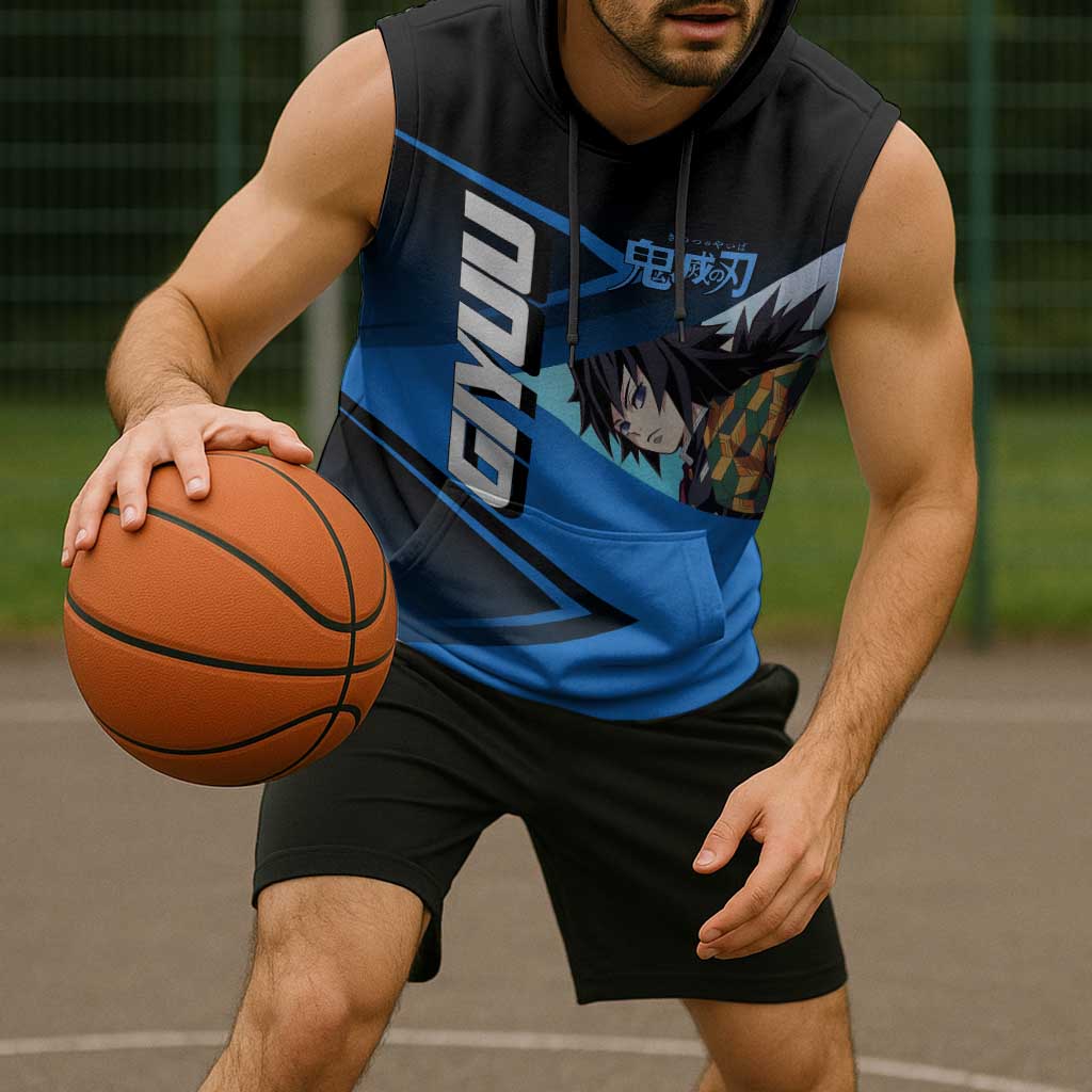 Giyuu Tomioka Water Serve Sleeveless Hoodie Sporty Anime Mashup Style
