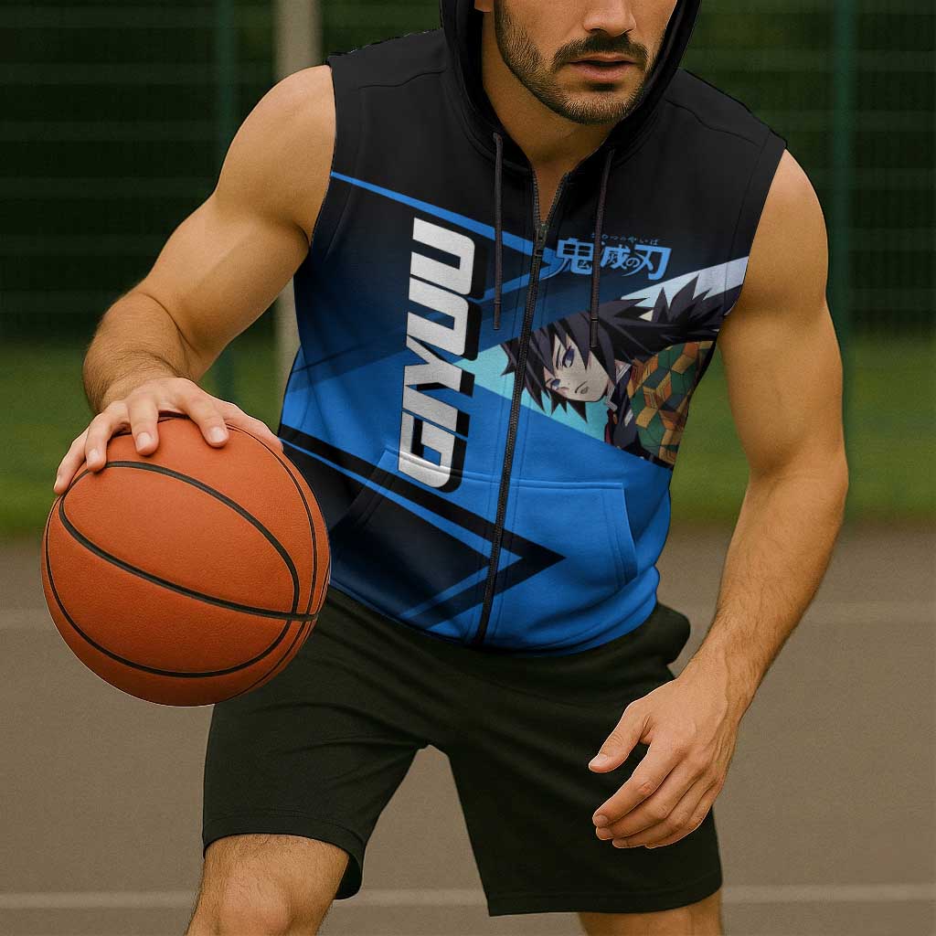 Giyuu Tomioka Water Serve Sleeveless Zip Hoodie Sporty Anime Mashup Style