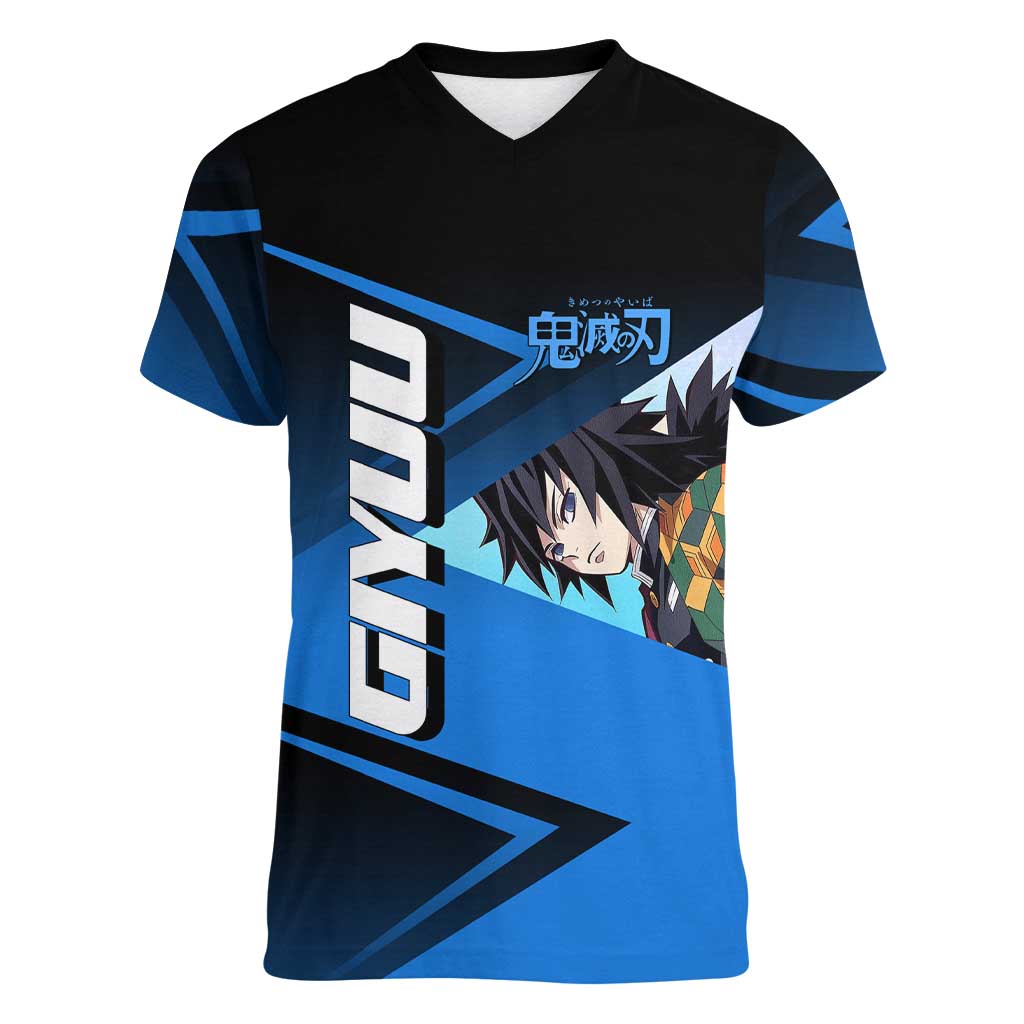 Giyuu Tomioka Water Serve Women V-Neck T-Shirt Sporty Anime Mashup Style