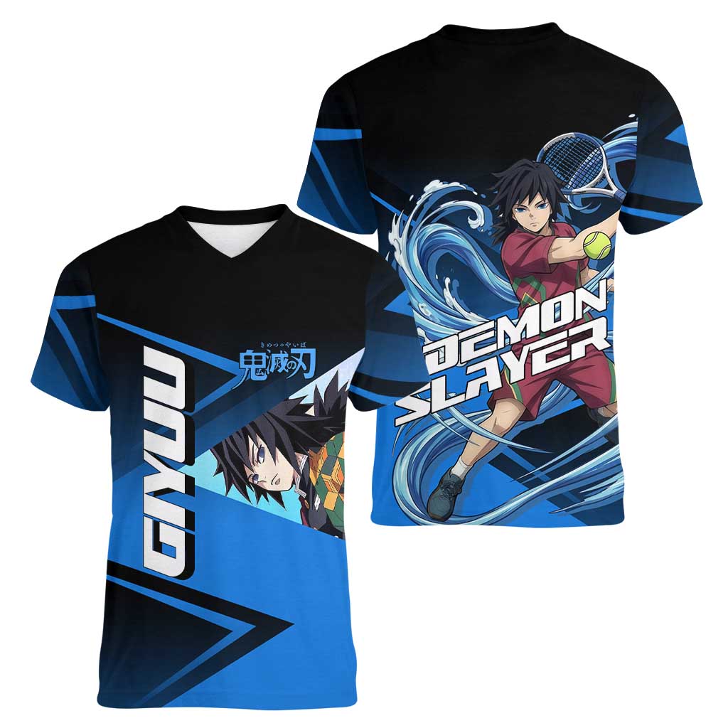 Giyuu Tomioka Water Serve Women V-Neck T-Shirt Sporty Anime Mashup Style