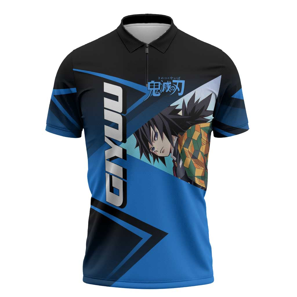 Giyuu Tomioka Water Serve Zipper Polo Shirt Sporty Anime Mashup Style