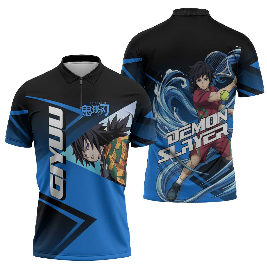 Giyuu Tomioka Water Serve Zipper Polo Shirt Sporty Anime Mashup Style