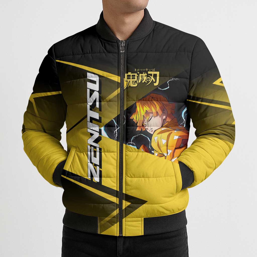 Zenitsu Agatsuma Thunder Smash Bomber Puffer Jacket Sporty Anime Mashup Style