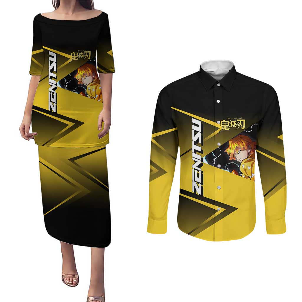 Zenitsu Agatsuma Thunder Smash Couples Matching Puletasi and Long Sleeve Button Shirt Sporty Anime Mashup Style