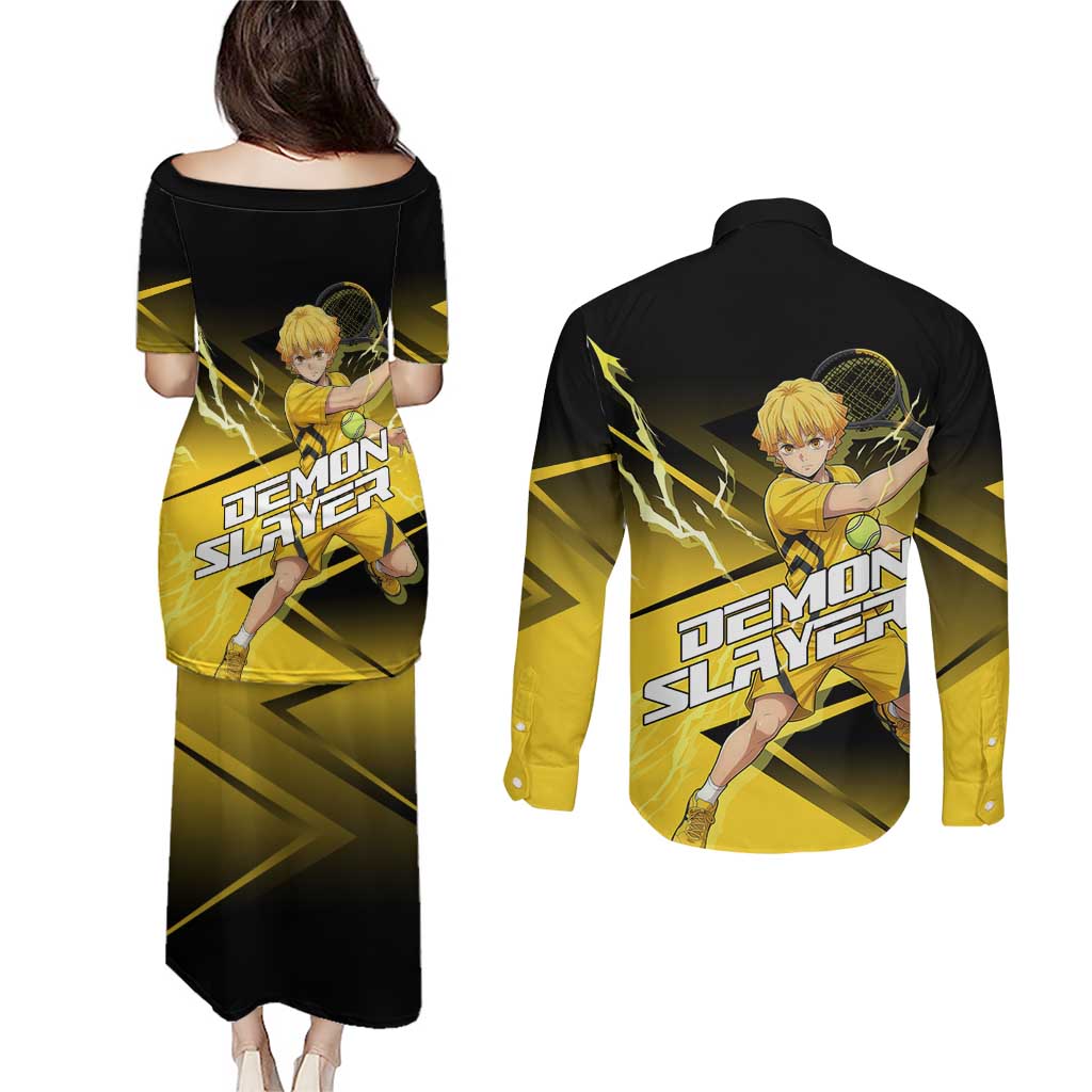 Zenitsu Agatsuma Thunder Smash Couples Matching Puletasi and Long Sleeve Button Shirt Sporty Anime Mashup Style
