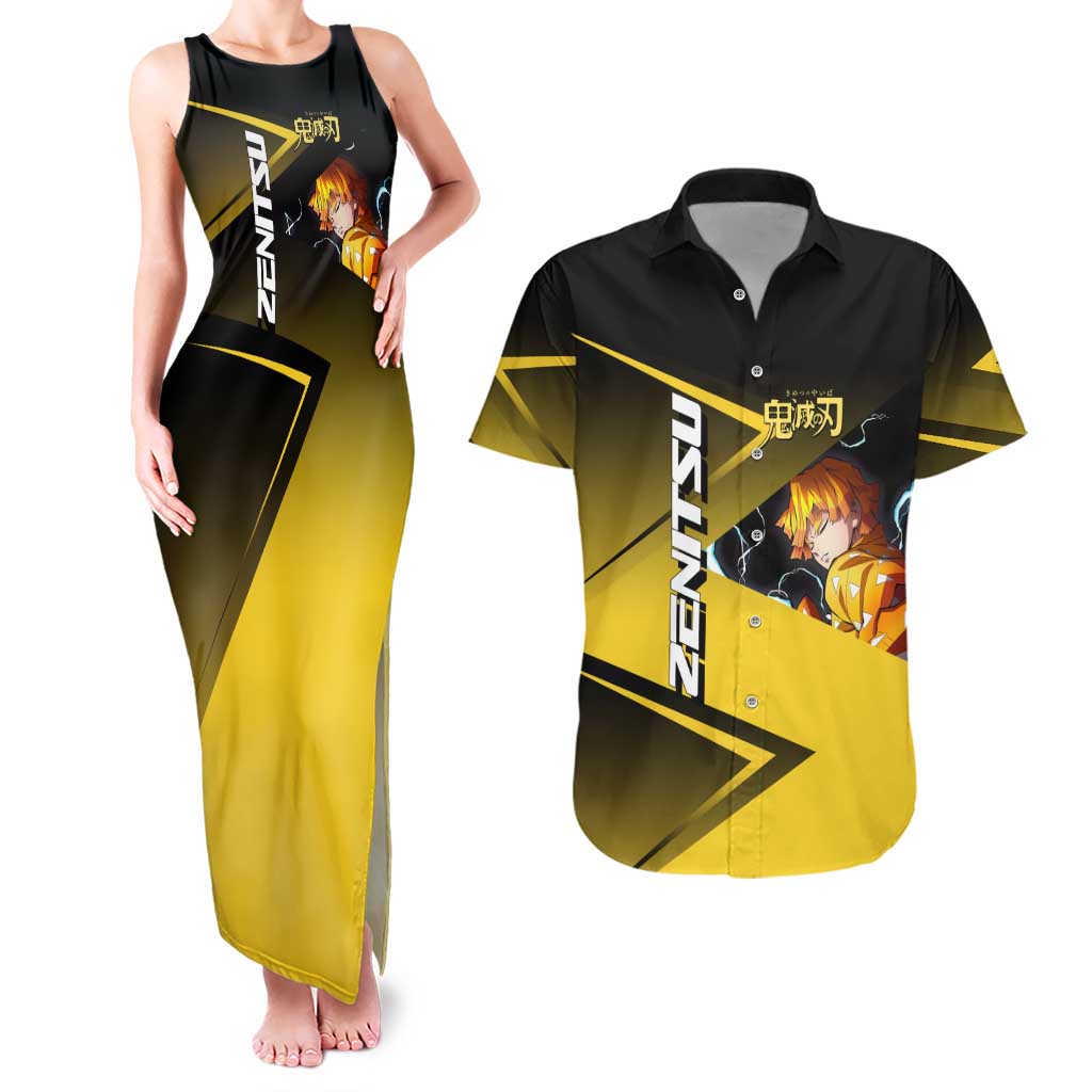Zenitsu Agatsuma Thunder Smash Couples Matching Tank Maxi Dress and Hawaiian Shirt Sporty Anime Mashup Style