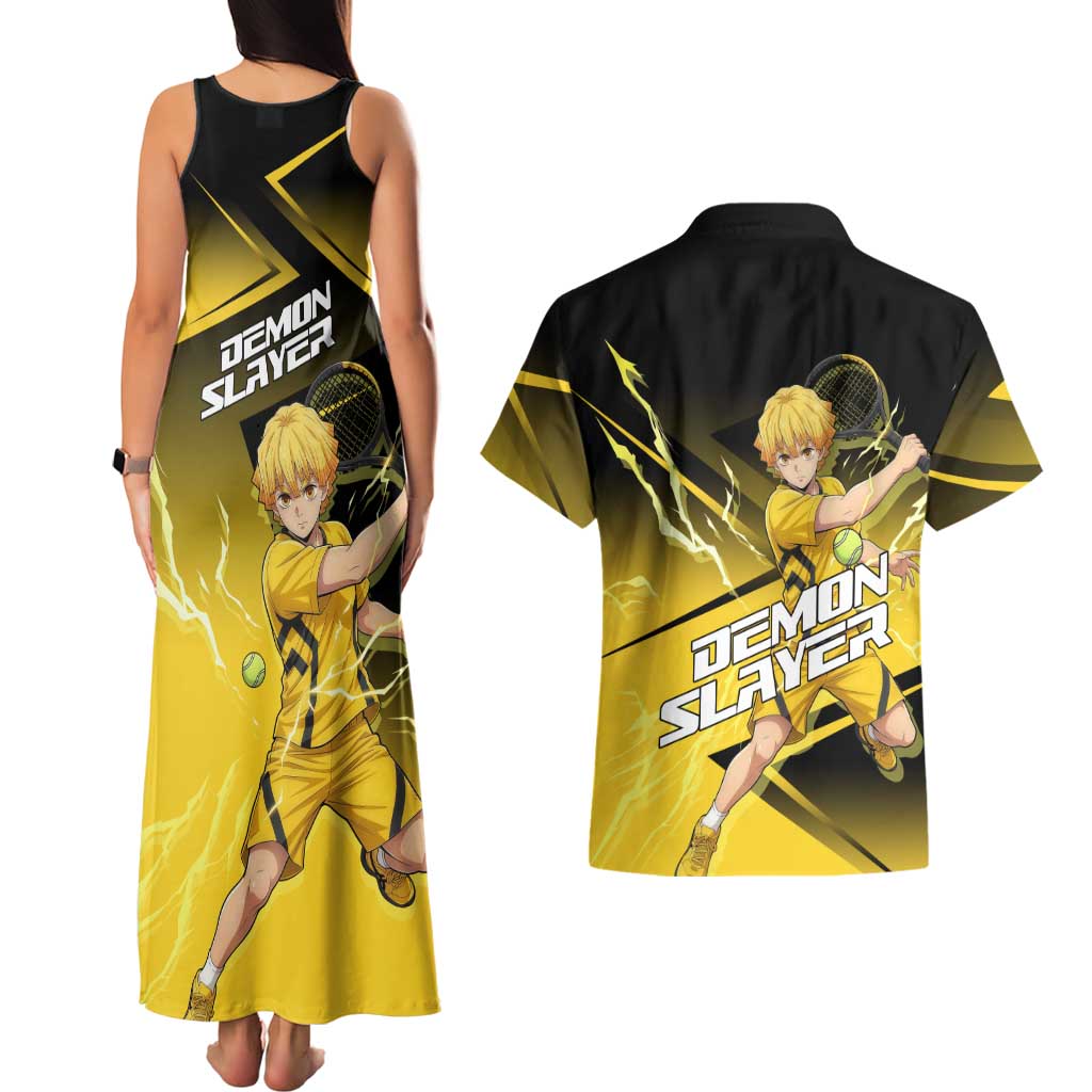 Zenitsu Agatsuma Thunder Smash Couples Matching Tank Maxi Dress and Hawaiian Shirt Sporty Anime Mashup Style