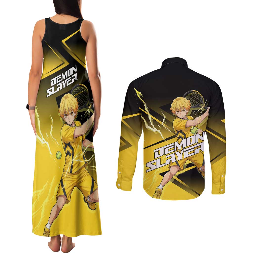Zenitsu Agatsuma Thunder Smash Couples Matching Tank Maxi Dress and Long Sleeve Button Shirt Sporty Anime Mashup Style
