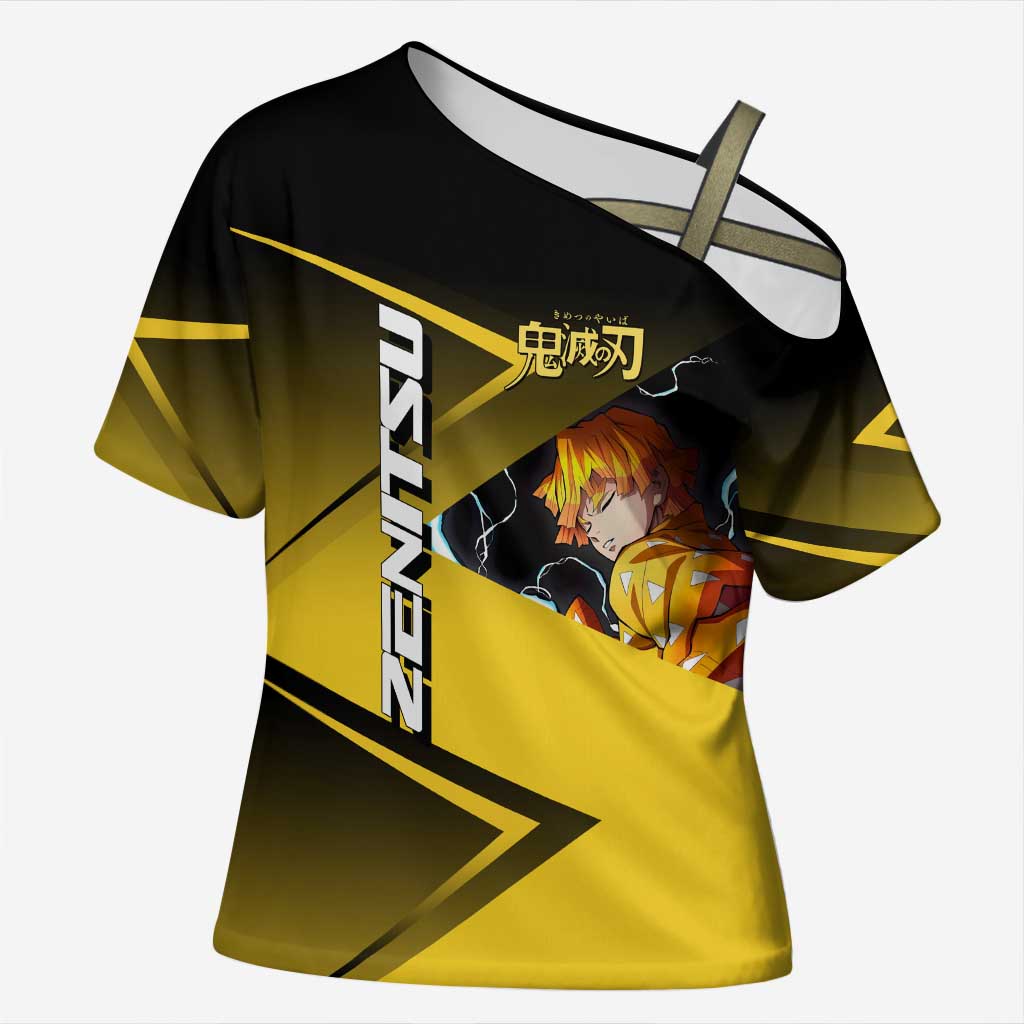 Zenitsu Agatsuma Thunder Smash Cross Shoulder Shirt Sporty Anime Mashup Style