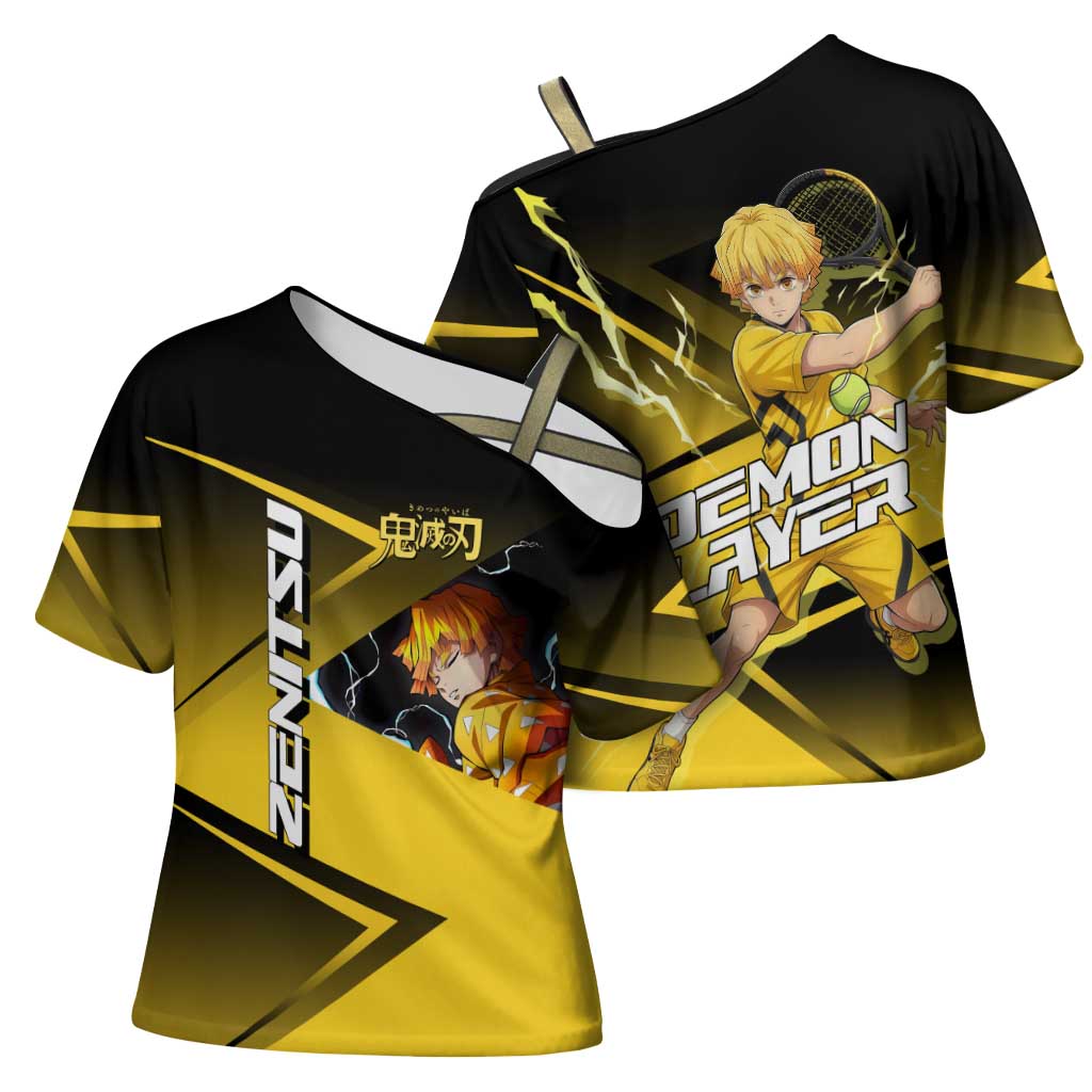 Zenitsu Agatsuma Thunder Smash Cross Shoulder Shirt Sporty Anime Mashup Style