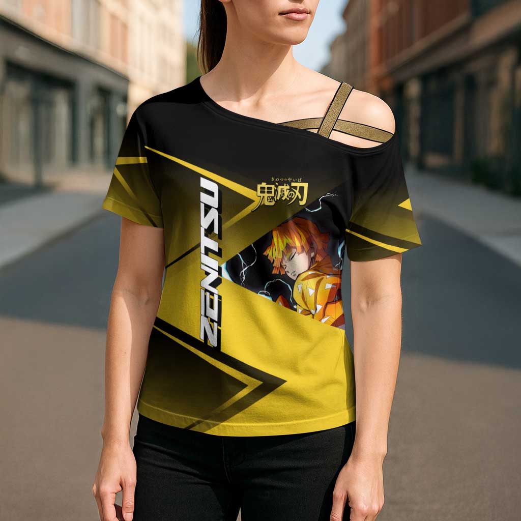 Zenitsu Agatsuma Thunder Smash Cross Shoulder Shirt Sporty Anime Mashup Style