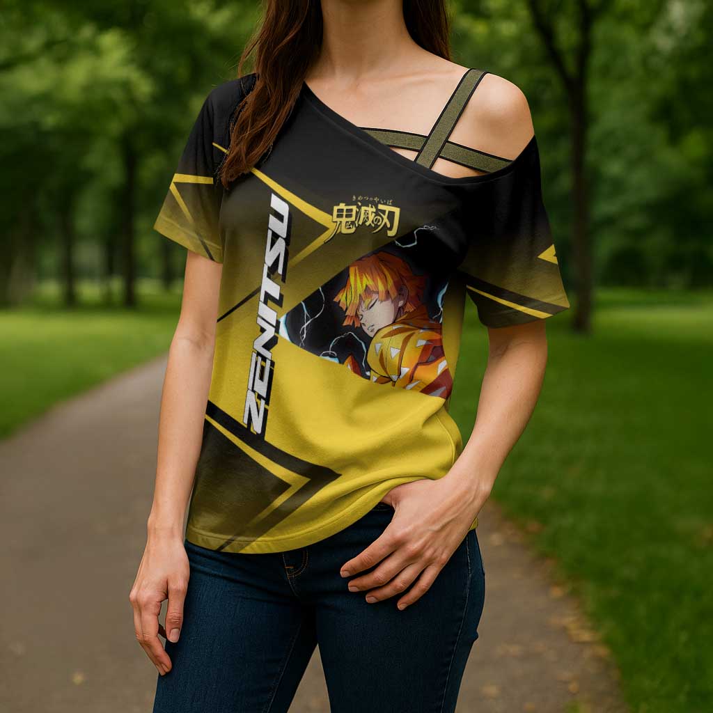 Zenitsu Agatsuma Thunder Smash Cross Shoulder Shirt Sporty Anime Mashup Style