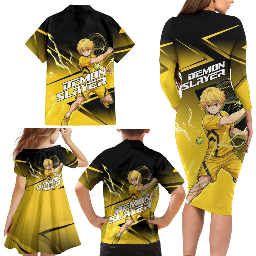 Zenitsu Agatsuma Thunder Smash Family Matching Long Sleeve Bodycon Dress and Hawaiian Shirt Sporty Anime Mashup Style