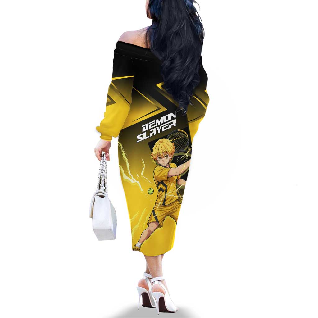 Zenitsu Agatsuma Thunder Smash Family Matching Off The Shoulder Long Sleeve Dress and Hawaiian Shirt Sporty Anime Mashup Style