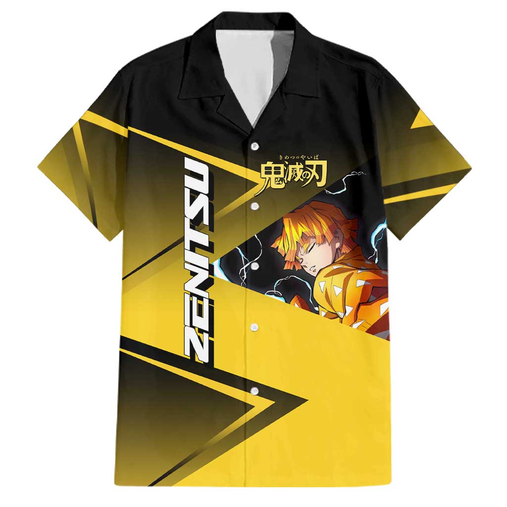 Zenitsu Agatsuma Thunder Smash Family Matching Off Shoulder Maxi Dress and Hawaiian Shirt Sporty Anime Mashup Style
