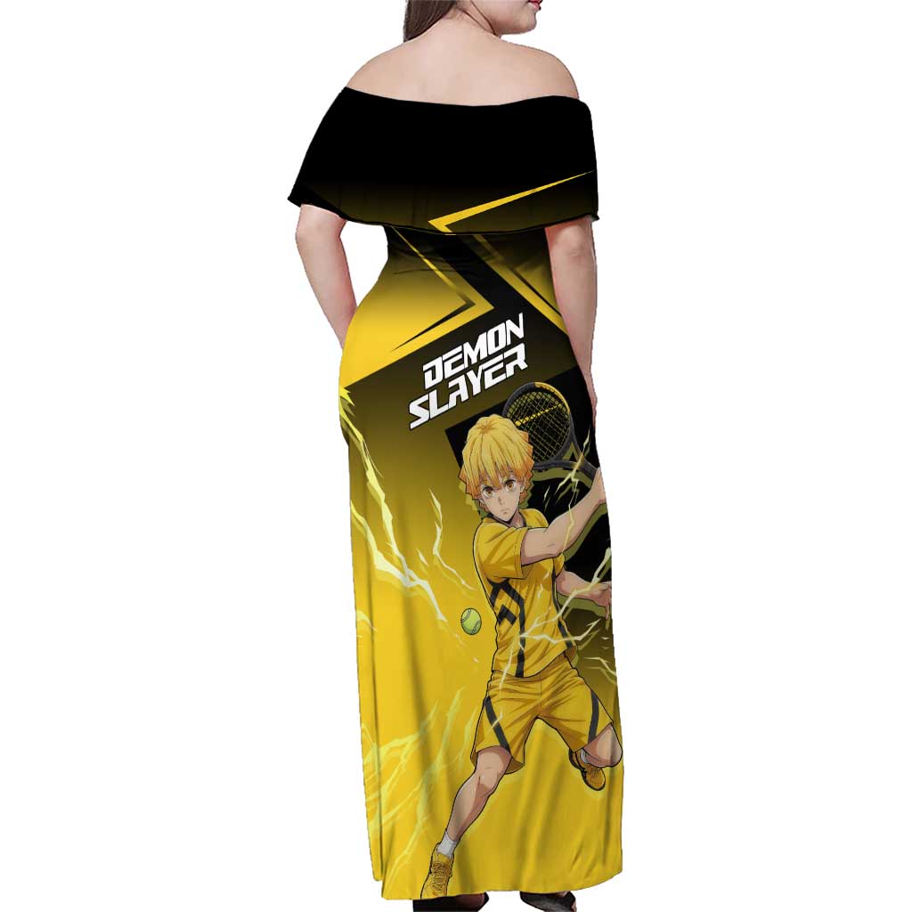 Zenitsu Agatsuma Thunder Smash Family Matching Off Shoulder Maxi Dress and Hawaiian Shirt Sporty Anime Mashup Style