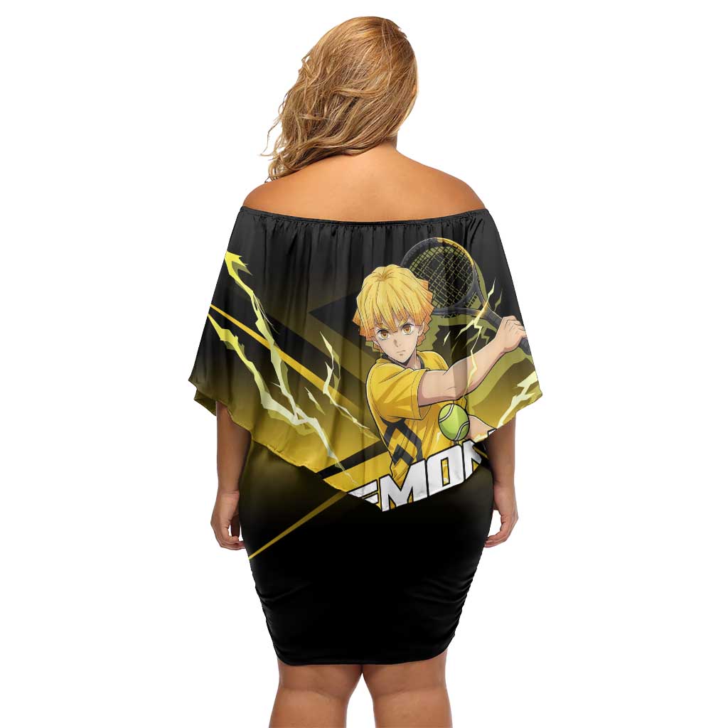 Zenitsu Agatsuma Thunder Smash Family Matching Off Shoulder Short Dress and Hawaiian Shirt Sporty Anime Mashup Style