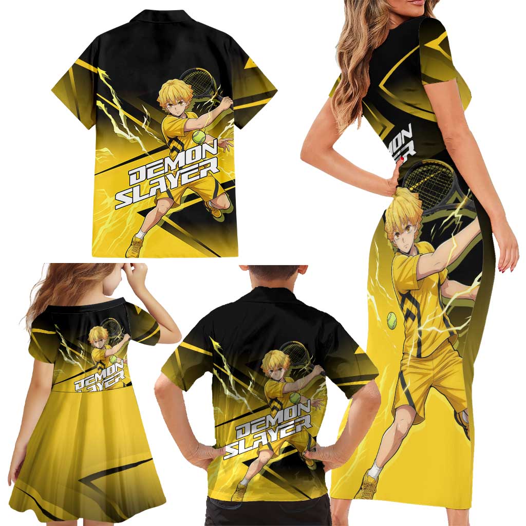 Zenitsu Agatsuma Thunder Smash Family Matching Short Sleeve Bodycon Dress and Hawaiian Shirt Sporty Anime Mashup Style