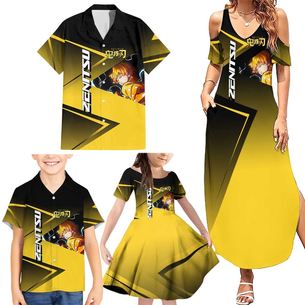 Zenitsu Agatsuma Thunder Smash Family Matching Summer Maxi Dress and Hawaiian Shirt Sporty Anime Mashup Style