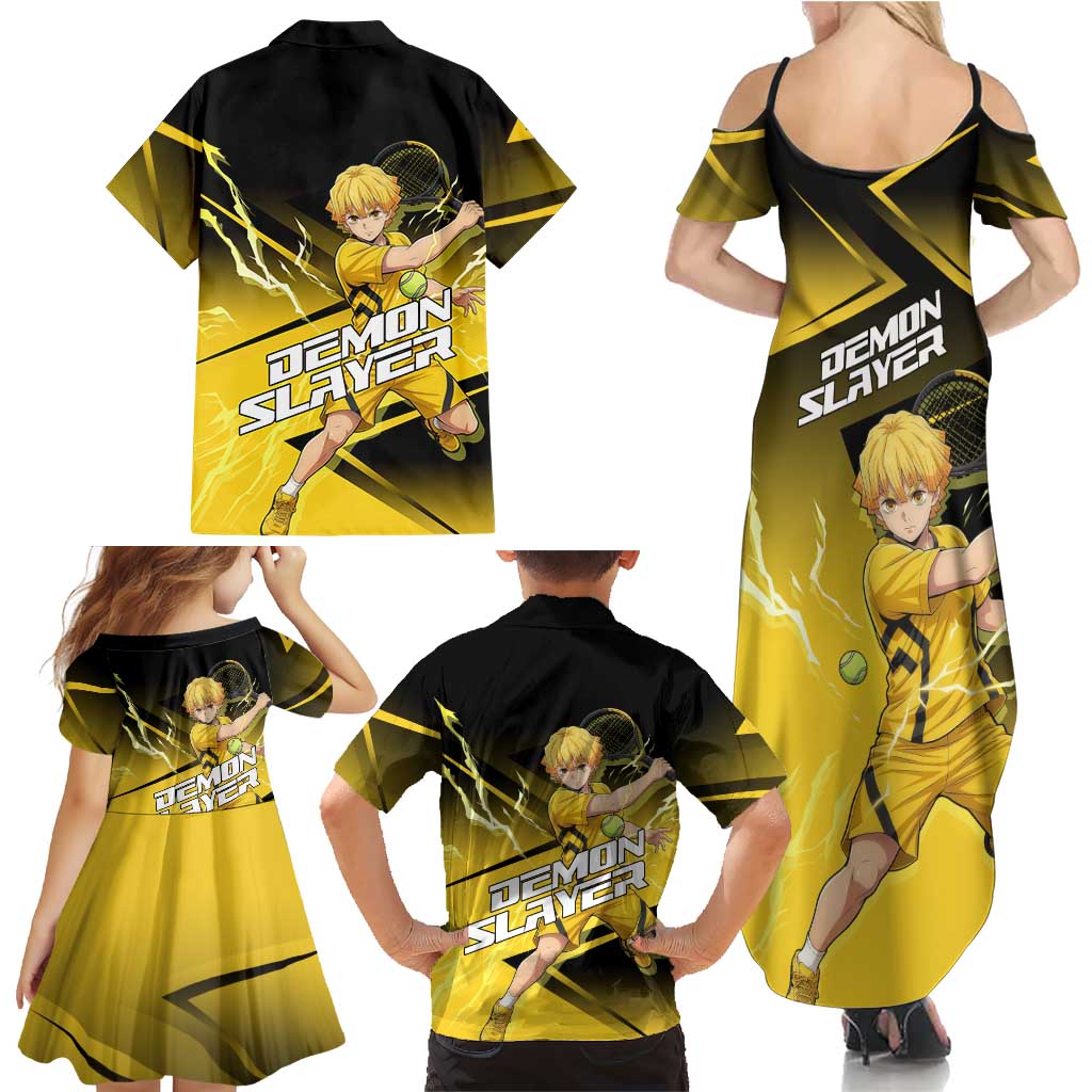Zenitsu Agatsuma Thunder Smash Family Matching Summer Maxi Dress and Hawaiian Shirt Sporty Anime Mashup Style