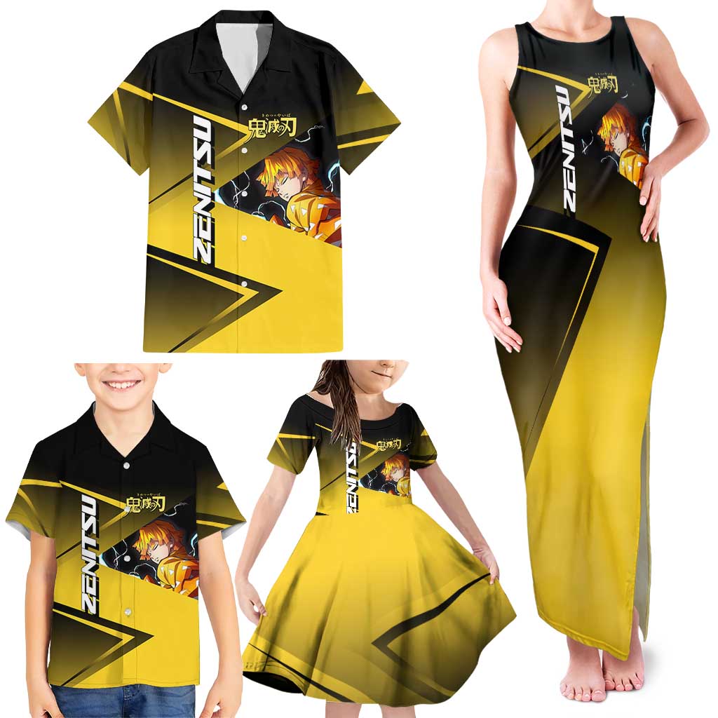 Zenitsu Agatsuma Thunder Smash Family Matching Tank Maxi Dress and Hawaiian Shirt Sporty Anime Mashup Style